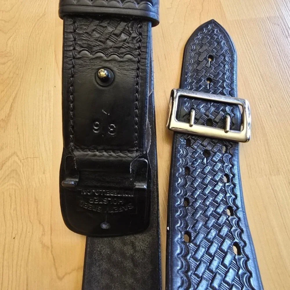 Safety Speed Holster Black Leather Basketweave Duty Belt Size 36 Double Tongue